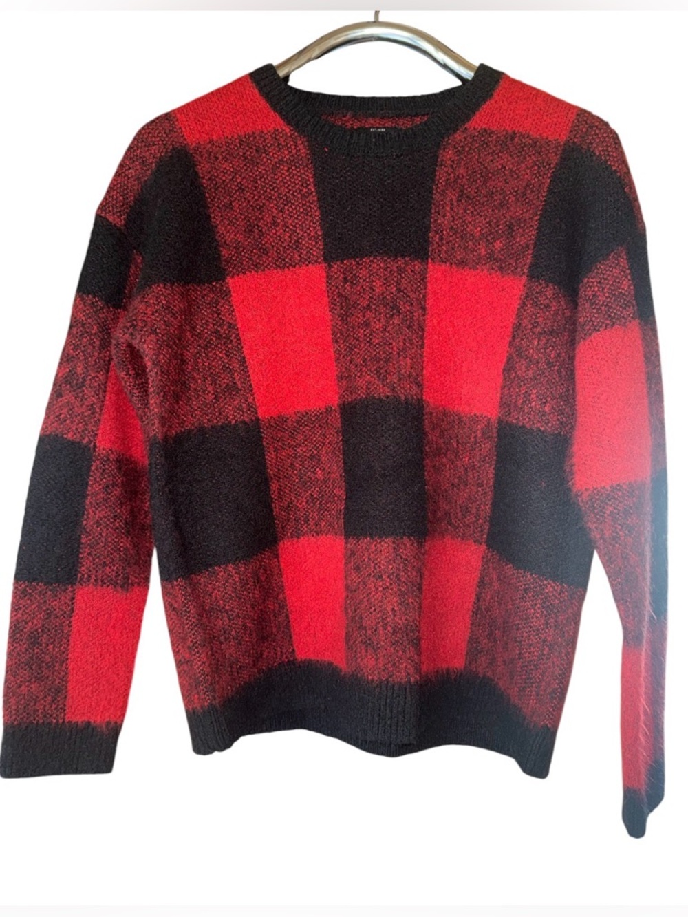 Lucky Brand Red & Black Buffalo Plaid Crewneck Sweater